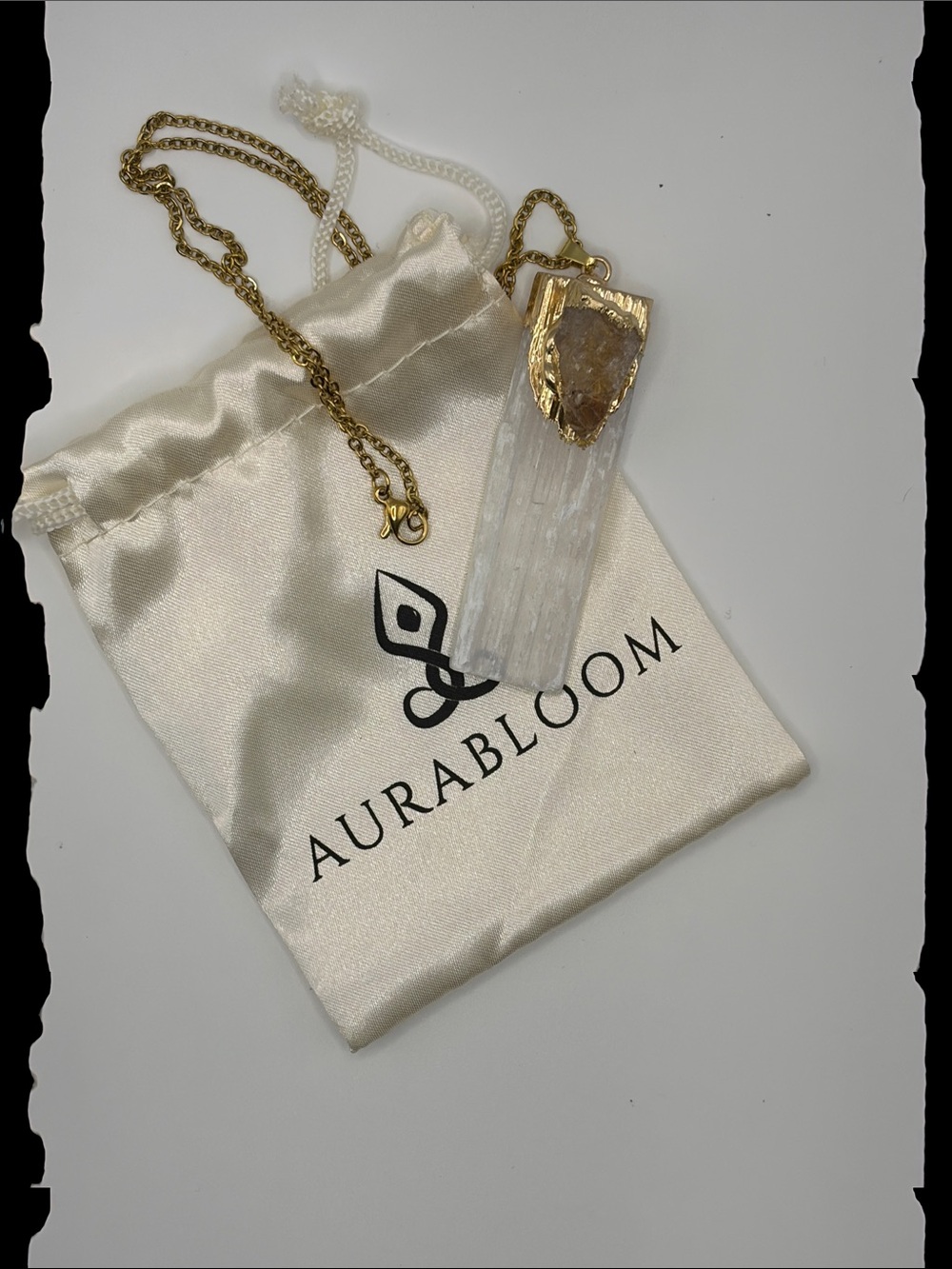 Gold Selenite Crystal Pendant Necklace